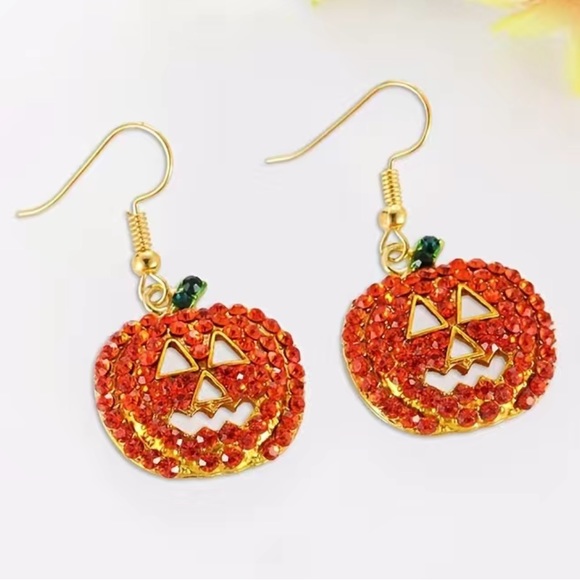 Rhinestone Jack O'lantern Earrings - Picture 2 of 4